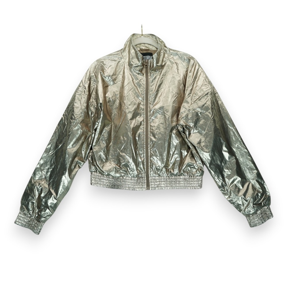 VICTORIA SPORT METALLIC JACKET SIZE M GOLD FULL ZIP ~ BOMBER STYLE